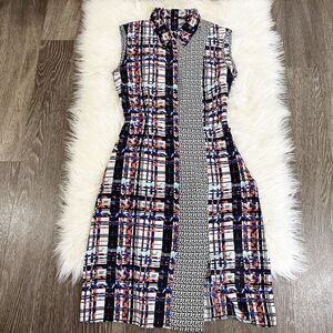 Misha Nonoo Womens Silk Plaid Shift Dress Size 2 USA Luxury Office Workwear